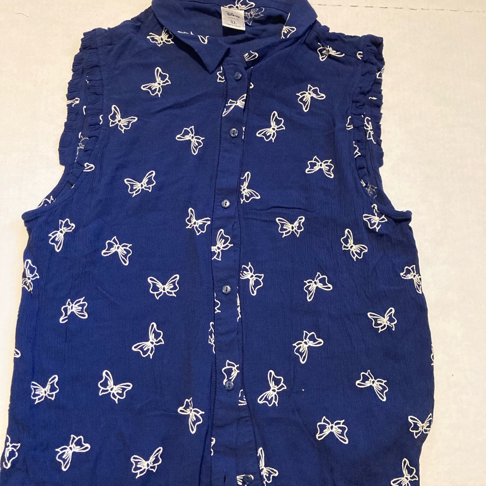 Disney Woman Blue Butterfly Print Sleeveless Shirt